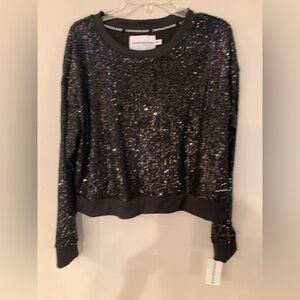 Calvin Klein Jeans Brand Black Sequin Crewneck Top Long Sleeves Pull Over XL